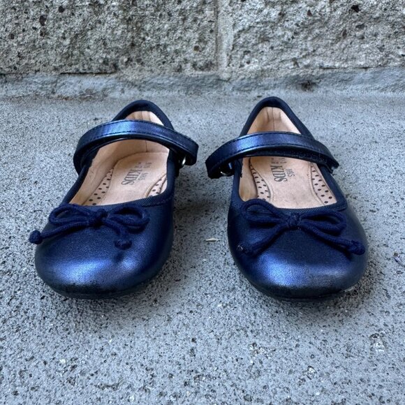 M&S Blue Ballet Flats Girls US 8.5 EU 25.5 Mary Jane Toddler Girl Shoes Bows - Picture 2 of 9